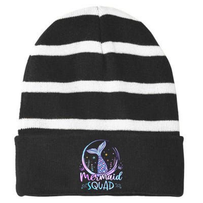 Mermaid Birthday Squad Party Striped Beanie with Solid Band