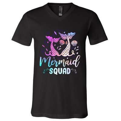 Mermaid Birthday Squad Party Girl Women Mermaid V-Neck T-Shirt