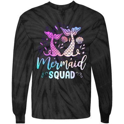 Mermaid Birthday Squad Party Girl Women Mermaid Tie-Dye Long Sleeve Shirt