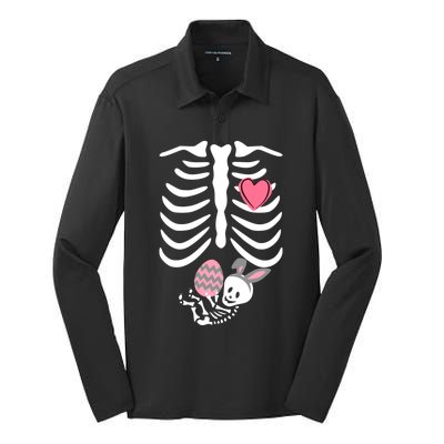 Mama Bunny Skeleton Bunny Easter Pregnant Mom Gift Silk Touch Performance Long Sleeve Polo