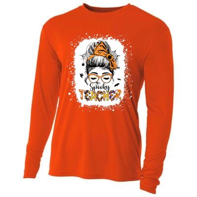 Messy Bun Spooky Teacher Bleached Halloween Teachers Cooling Performance Long Sleeve Crew