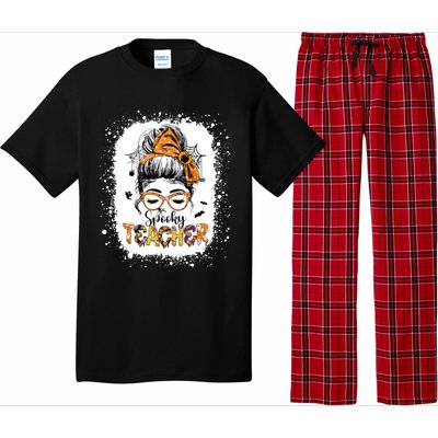 Messy Bun Spooky Teacher Bleached Halloween Teachers Pajama Set