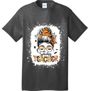 Messy Bun Spooky Teacher Bleached Halloween Teachers T-Shirt