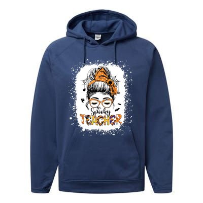 Messy Bun Spooky Teacher Bleached Halloween Teachers Performance Fleece Hoodie