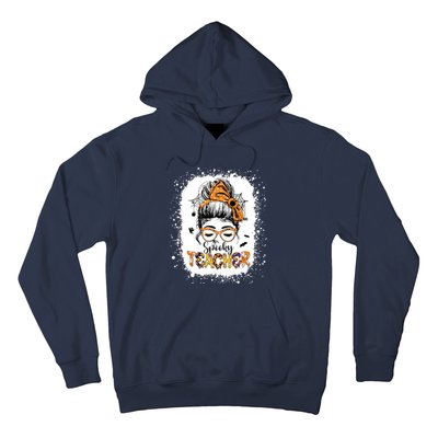 Messy Bun Spooky Teacher Bleached Halloween Teachers Hoodie