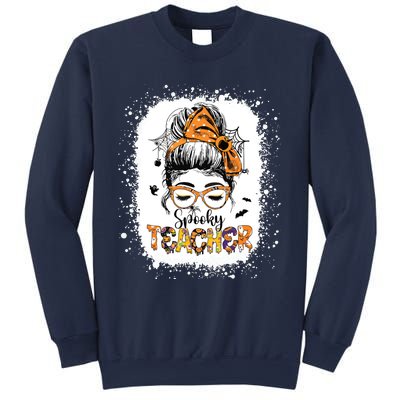 Messy Bun Spooky Teacher Bleached Halloween Teachers Sweatshirt