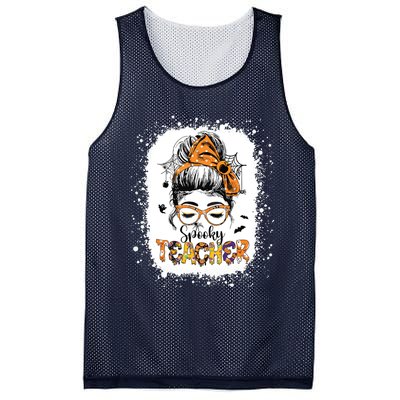 Messy Bun Spooky Teacher Bleached Halloween Teachers Mesh Reversible Basketball Jersey Tank