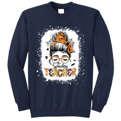 Messy Bun Spooky Teacher Bleached Halloween Teachers Tall Sweatshirt