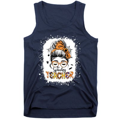 Messy Bun Spooky Teacher Bleached Halloween Teachers Tank Top