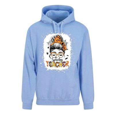 Messy Bun Spooky Teacher Bleached Halloween Teachers Unisex Surf Hoodie