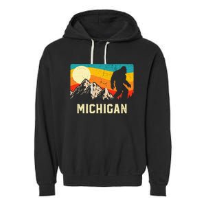 Michigan Bigfoot Sasquatch Mountains Retro Hiking Garment-Dyed Fleece Hoodie