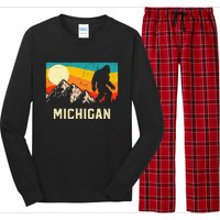 Michigan Bigfoot Sasquatch Mountains Retro Hiking Long Sleeve Pajama Set