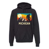 Michigan Bigfoot Sasquatch Mountains Retro Hiking Premium Hoodie