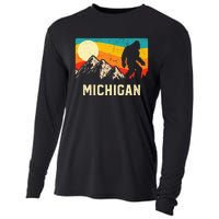 Michigan Bigfoot Sasquatch Mountains Retro Hiking Cooling Performance Long Sleeve Crew