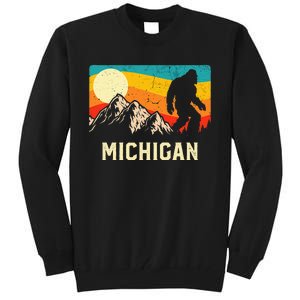 Michigan Bigfoot Sasquatch Mountains Retro Hiking Tall Sweatshirt