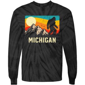 Michigan Bigfoot Sasquatch Mountains Retro Hiking Tie-Dye Long Sleeve Shirt