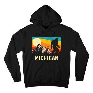 Michigan Bigfoot Sasquatch Mountains Retro Hiking Tall Hoodie