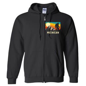 Michigan Bigfoot Sasquatch Mountains Retro Hiking Full Zip Hoodie