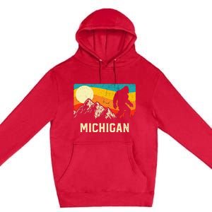 Michigan Bigfoot Sasquatch Mountains Retro Hiking Premium Pullover Hoodie