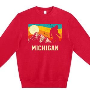 Michigan Bigfoot Sasquatch Mountains Retro Hiking Premium Crewneck Sweatshirt