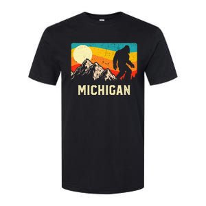 Michigan Bigfoot Sasquatch Mountains Retro Hiking Softstyle CVC T-Shirt