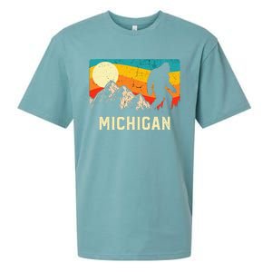 Michigan Bigfoot Sasquatch Mountains Retro Hiking Sueded Cloud Jersey T-Shirt