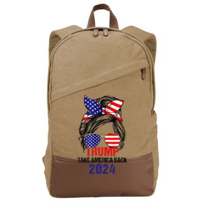 Messy Bun Support Trump 2024 Flag Take America Back Cotton Canvas Backpack