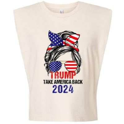 Messy Bun Support Trump 2024 Flag Take America Back Garment-Dyed Women's Muscle Tee