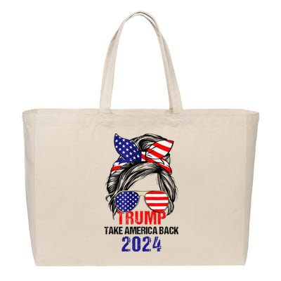 Messy Bun Support Trump 2024 Flag Take America Back Cotton Canvas Jumbo Tote