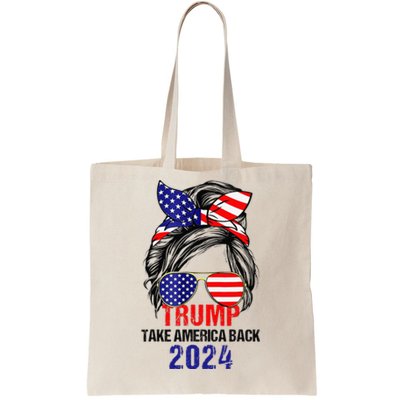 Messy Bun Support Trump 2024 Flag Take America Back Tote Bag