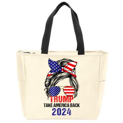 Messy Bun Support Trump 2024 Flag Take America Back Zip Tote Bag