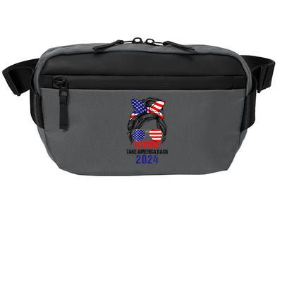 Messy Bun Support Trump 2024 Flag Take America Back Crossbody Pack