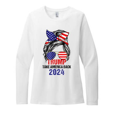 Messy Bun Support Trump 2024 Flag Take America Back Womens CVC Long Sleeve Shirt