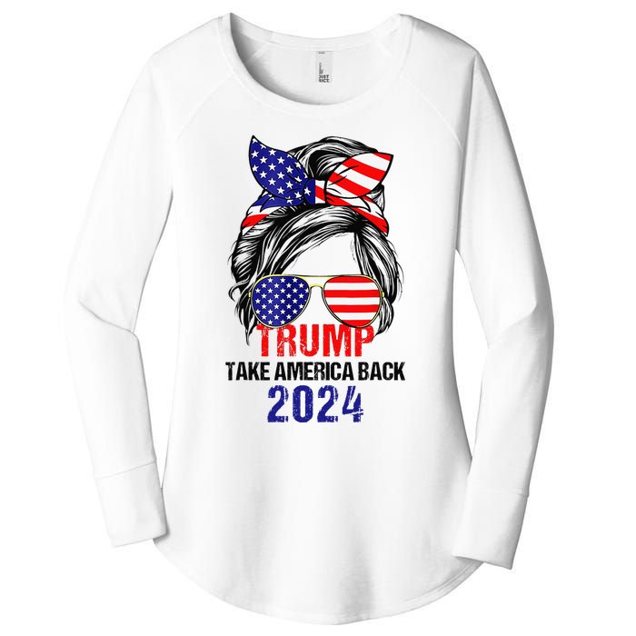 Messy Bun Support Trump 2024 Flag Take America Back Women's Perfect Tri Tunic Long Sleeve Shirt