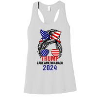 Messy Bun Support Trump 2024 Flag Take America Back Women's Racerback Tank