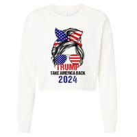 Messy Bun Support Trump 2024 Flag Take America Back Cropped Pullover Crew