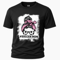 Messy Bun Soccer Mom Life Bleached Game Day Cheer Mom Gift Cooling Performance Crew T-Shirt
