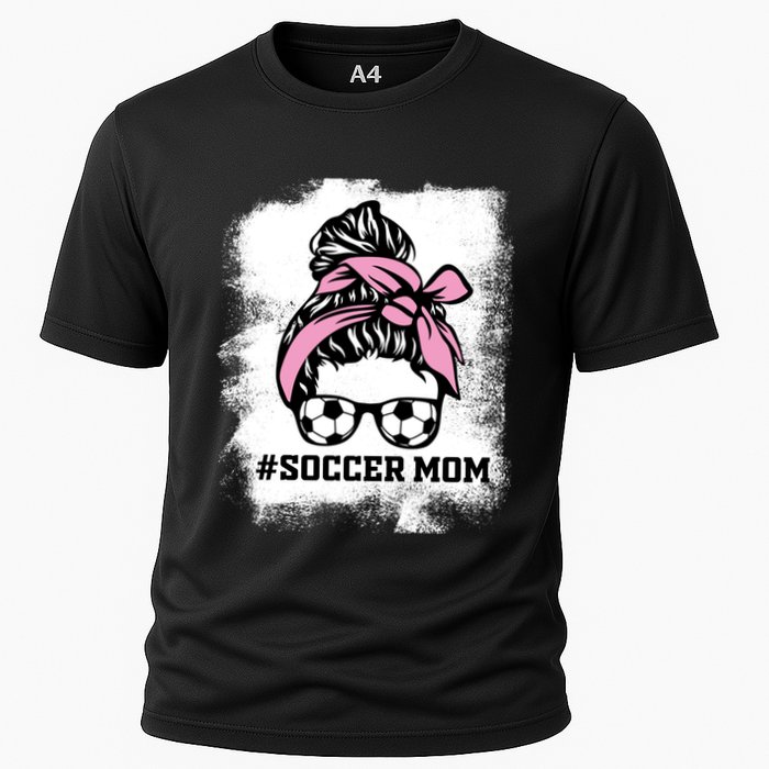 Messy Bun Soccer Mom Life Bleached Game Day Cheer Mom Gift Cooling Performance Crew T-Shirt