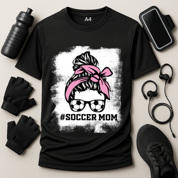 Messy Bun Soccer Mom Life Bleached Game Day Cheer Mom Gift Cooling Performance Crew T-Shirt