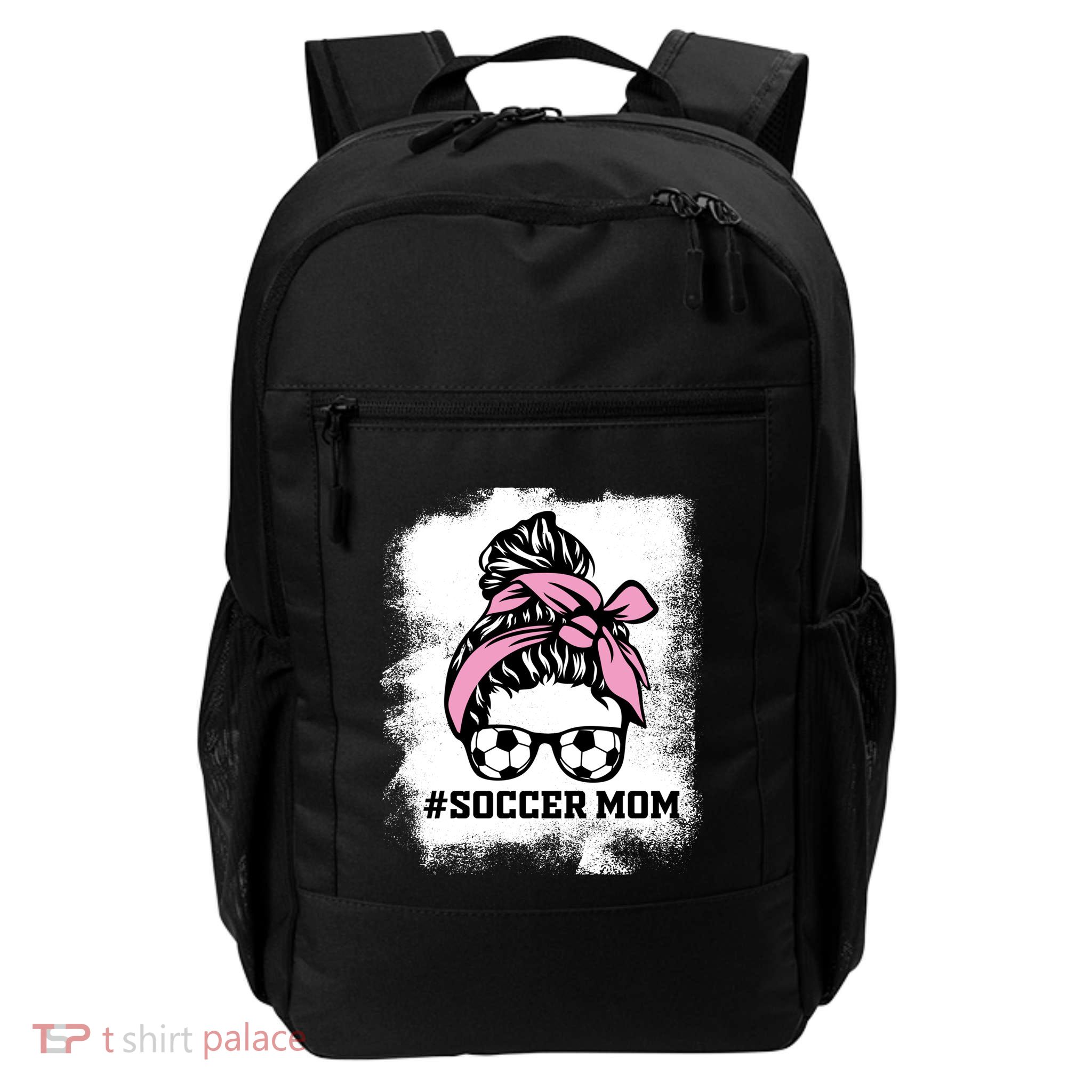 Messy Bun Soccer Mom Life Bleached Game Day Cheer Mom Gift Backpack
