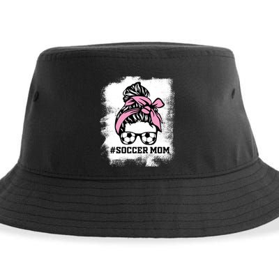 Messy Bun Soccer Mom Life Bleached Game Day Cheer Mom Gift Sustainable Bucket Hat