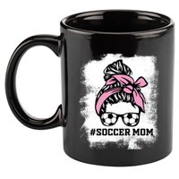 Messy Bun Soccer Mom Life Bleached Game Day Cheer Mom Gift 11oz C Handle Ceramic Mug