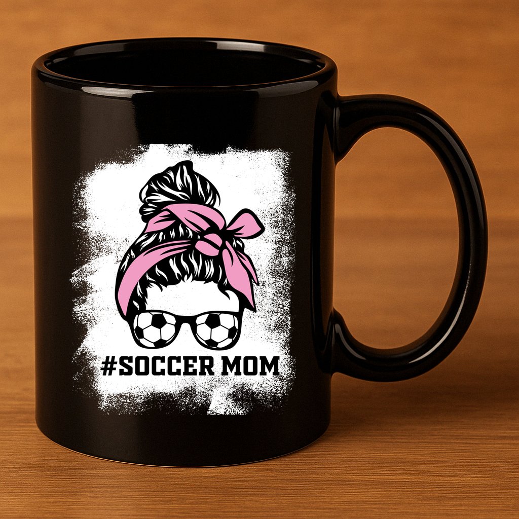 Messy Bun Soccer Mom Life Bleached Game Day Cheer Mom Gift 11oz C Handle Ceramic Mug