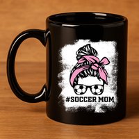 Messy Bun Soccer Mom Life Bleached Game Day Cheer Mom Gift 11oz C Handle Ceramic Mug