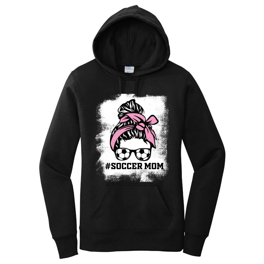 Messy Bun Soccer Mom Life Bleached Game Day Cheer Mom Gift Women's Pullover Hoodie