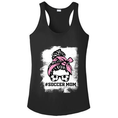 Messy Bun Soccer Mom Life Bleached Game Day Cheer Mom Gift Ladies PosiCharge Competitor Racerback Tank