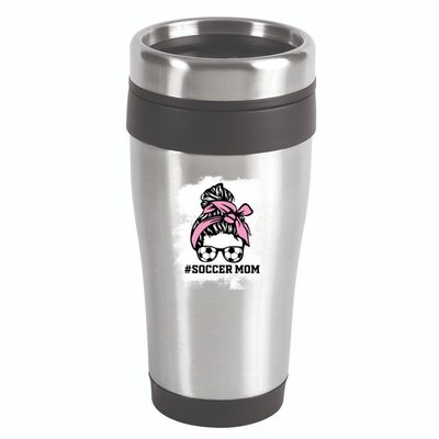 Messy Bun Soccer Mom Life Bleached Game Day Cheer Mom Gift 16oz Travel Tumbler