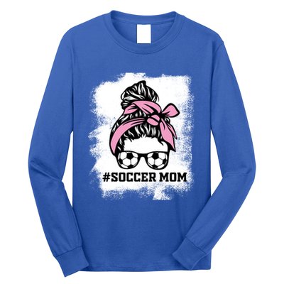 Messy Bun Soccer Mom Life Bleached Game Day Cheer Mom Gift Long Sleeve Shirt
