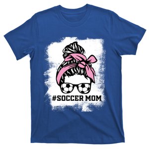 Messy Bun Soccer Mom Life Bleached Game Day Cheer Mom Gift T-Shirt