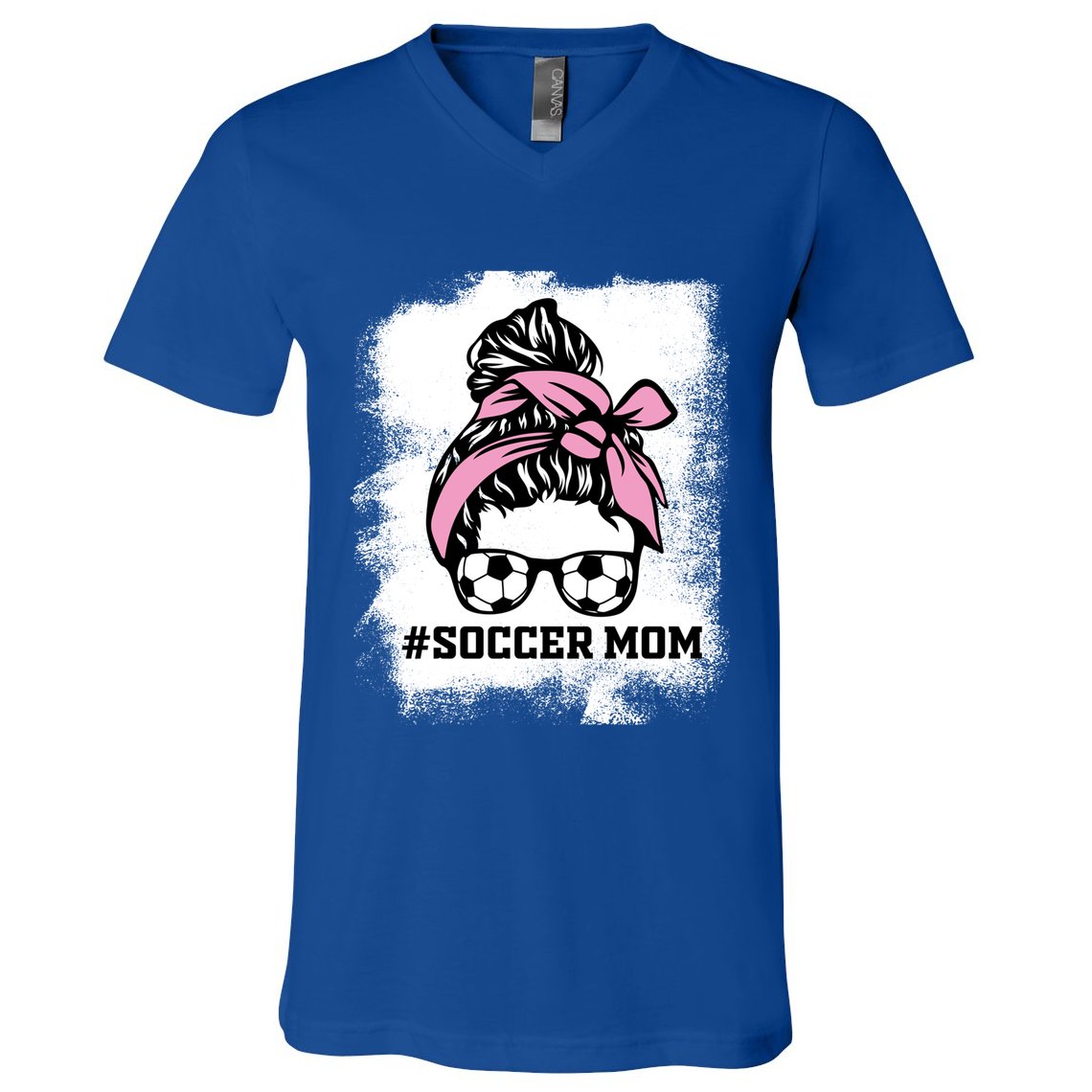 Messy Bun Soccer Mom Life Bleached Game Day Cheer Mom Gift V-Neck T-Shirt